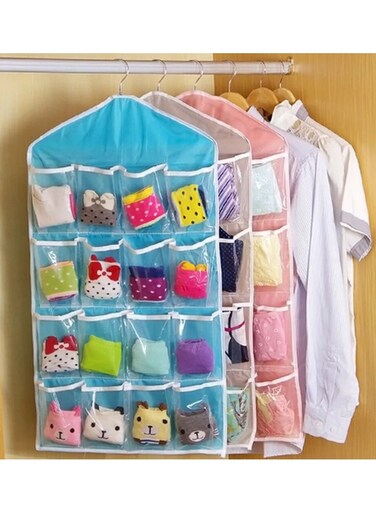 Polymer Washable 16 Grids Pouch Clothes Sock Underwear Bra Hanging Storage Bag Organizer
