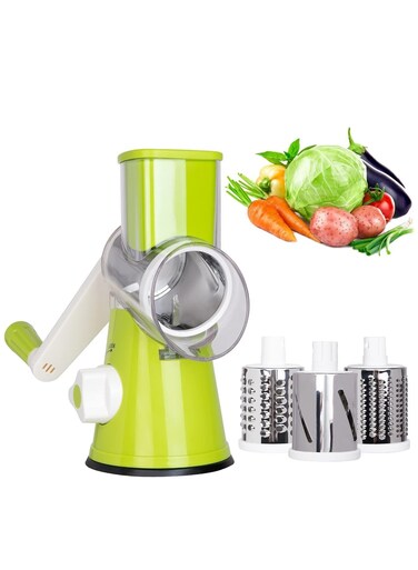 Rotary Cheese Grater, Handheld Vegetables Slicer Cheese Shredder with Rubber Suction Base, 3 Stainless Drum Blades Included
