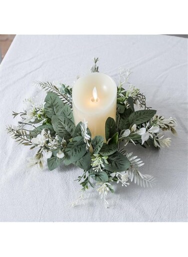 Paporich Artificial Eucalyptus Leaves Wreaths Candle Rings, Wreaths Small Boho Wreath Pillar Candle Holder for Wedding, Home, Door, Tabletop Decoration (10 Inch, Green, Pack of 2)