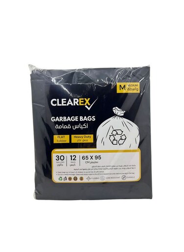 Heavy Duty Flat Garbage Bags, Medium, 30 Gallons, 12 Bags, 65x95cm