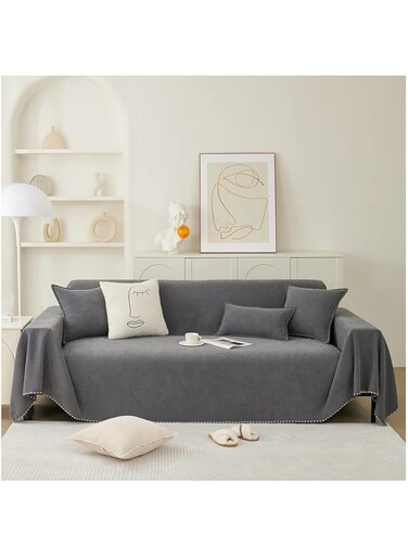 KAISUN Sofa Cover 1/2/3/4-Seater L-Shaped Sofa Couch Cover Corner Sofa Use on Both Sides Chenille Sofa Throws Universal Protection for Sofa Furniture (Colour: Dark Grey, Size: 180 x 230 cm)