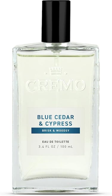 Cremo Blue Cedar &amp; Cypress Cologne Spray, A Woodsy Scent with Notes of Lemon Peel, Cypress and Cedar, 3.4 Oz