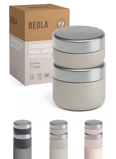Set of 2 Single Wall Stainless Steel Food Jars, Stainless Steel Lunch Box, Food Containers for Lunch On-the-go, Tiffin for Adults or Kids, Perfect for School or Office, BPA FREE (Sand Dune)