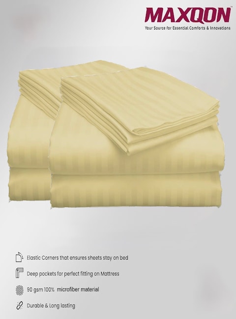 MAXQON Fitted Bed Sheet +2Pcs Pillow Covers, Queen Size 150x200+20cm, Color Cream