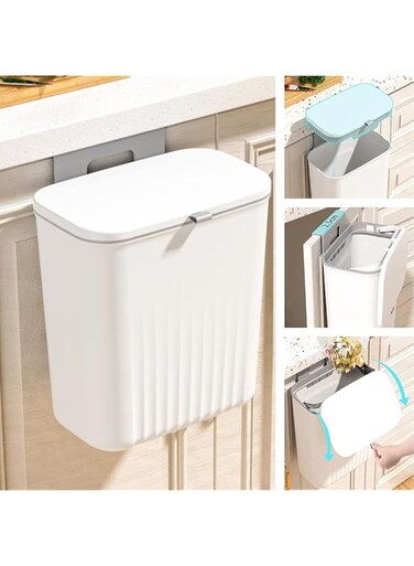 ANTOLE 2.4 Gallon Kitchen Compost Bin for Counter Top or Under Sink,Hanging Small Trash Can with Lid,Wall Mounted Counter Wastebasket Garbage Can for Cupboard/Bathroom/Bedroom/Office/Camping (White)