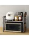 Expandable Microwave Stand and Oven Rack with 6-Hook Non-Slip Pads Spoons Knife Stand Cutting Board Toaster Spices Holder Adjustable Height Kitchen Organizer Storage Shelf