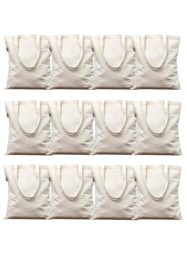 JILLMO Canvas Shopping Bag -6 &amp; 12oz -Pack of 12 -White