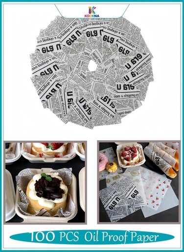 100-Piece Bread Sandwich Burger Fries Food Grade Oil Proof Paper, Wrapping Baking Tools Gift Tissue, Cake Packaging Paper 18x18cm