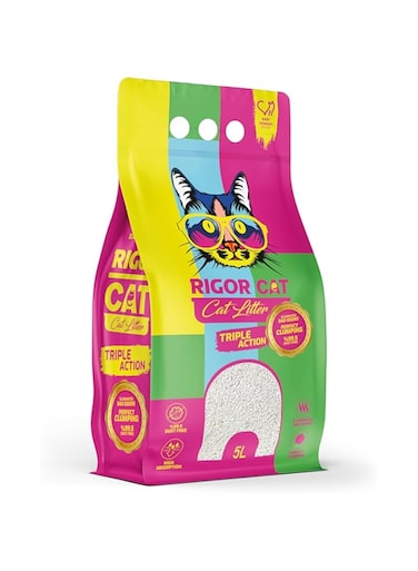 RIGOR CAT Premium Multi Cat Clumping Litter, 100% Natural White Bentonite, Excellent Odor Control, Quick Clumping, 99.5% Dust Free, Forever Fresh, Pet-Friendly (5 L) (Baby Powder)