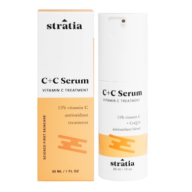 StratiaC+C Serum, 15% Vitamin C with 10% L-ascorbic Acid Serum, Non-Irritating, Water-Free Formula, Anti-Aging Benefits, 1 Fl Oz