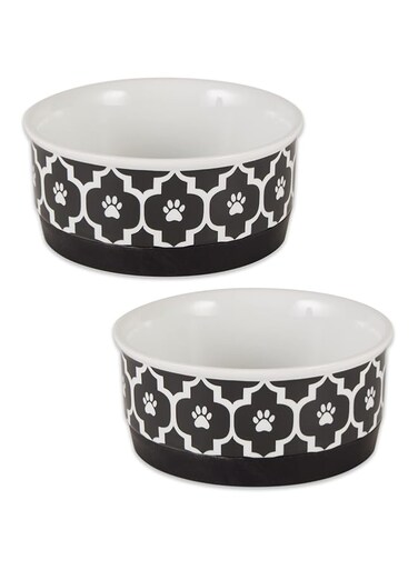 Bone Dry Lattice Collection Pet Bowl &amp; Canister, Small Set, 4.25x2 inches, Black, 2 Piece