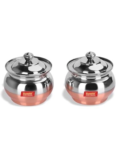 Sumeet Stainless Steel + Copper Bottom 2 Pc Ghee Pot Set - Capacity 300Ml, Dia - 7.5Cm 300 Ml (Each) White