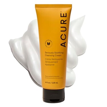 Acure Seriously Soothing Cleansing Cream, 100% Vegan, For Dry To Sensitive Skin, Peony Extract &amp; Chamomille - Soothes, Hydrates &amp; Cleanses, 4 Fl Oz
