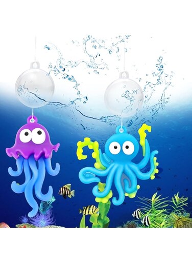 PSMILE 2PCS Floating Fish Tank Octopus and Mini Octopus with Floating Ball Lovely Fish Tank Decorations Fish Toy Floating Landscaping Decoration Blue&amp;Purple