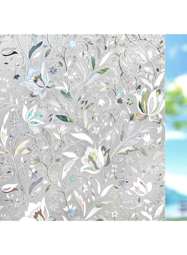 Aputue Window Privacy Film, Static Cling Non-Adhesive Removable Window Sticker Tulip Window Film for Glass Door Home Heat Control Anti UV, 60x200cm 3D Decorative Stained Glass Window Decals