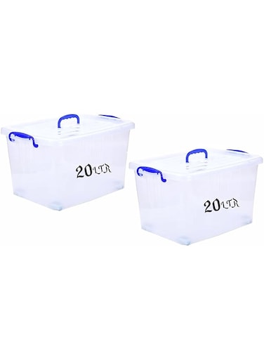 Selecto Besto Plastic Storage Box With Lid 20 LTR Semi Clear 2 Pcs Set With Wheels   For Clothes, Toys, Books, Snacks, Shoes and Grocery Storage Box. (20 LTR)