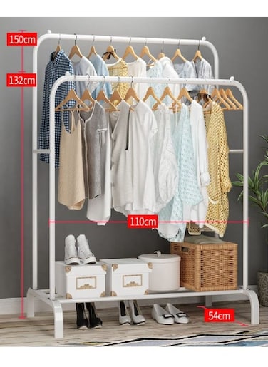 Double Pole Stainless Steel Cloth Hanging Coat Stand and Shoe Rack