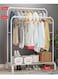 Double Pole Stainless Steel Cloth Hanging Coat Stand and Shoe Rack