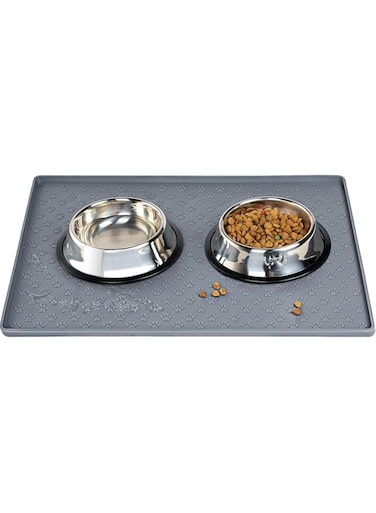 Silicone Pet Placemat for Dog and Cat, Mat for Prevent Food and Water Overflow, Suitable for Small, Medium and Big Pet, 18"X12", Grey