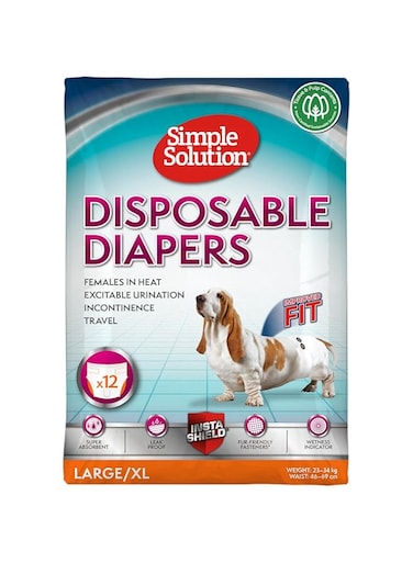 Simple Solution Disposable Female Dog Diapers, White, L/XL, Pack Of 12