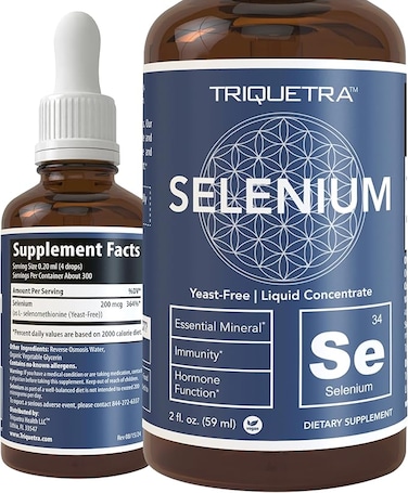 Triquetra Health Selenium - 200 mcg, Selenomethionine Form, 300 Servings - Vegan, Glass Bottle, Yeast Free - Sublingual Liquid Concentrate - Antioxidant, Supports Immunity, Thyroid (2 oz.)