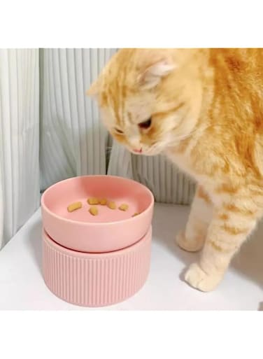HappyCat Ceramic Elevated Bowl: Anti-Spill Design, Detachable Base for Easy Cleaning - Stylish, Functional, and Purr-fect for Feline Friends (pink, Single)