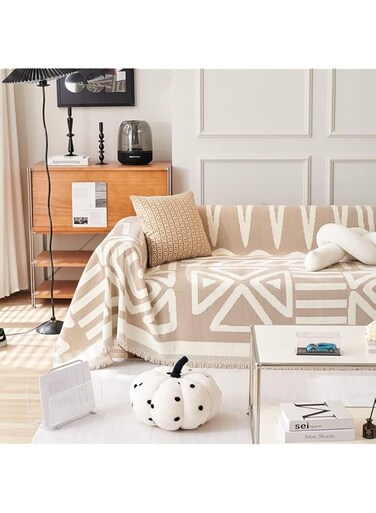 CENXI Sofa Covers for Sectional Sofa Set, Boho Couch Cover for Dogs, Khaki Throw Couch Cover with Tassel, Loveseat Covers, Futon Cover L Shaped Cover Washable Chenille Couch Protector, 71" X118