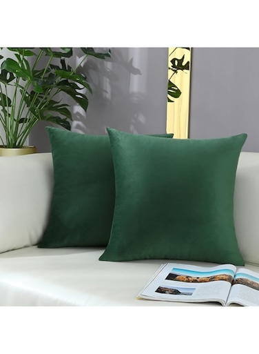 mixeoo Comfy Hunter Green Throw Pillow Covers Christmas Decorative Square Solid Thick Velvet Super Soft Cushion Cases Home Decor for Sofa Couch Living Room Chair, Set of 2, 18 x 18 Inch