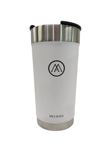 MEERAKE- Premium Travel Mug, Insulated Coffee Cup with Leakproof Lid, Reusable Coffee Cups Travel, Car Coffee Cup, Stainless Steel Thermal Mug for Hot and Cold Drinks (600 ml, White)