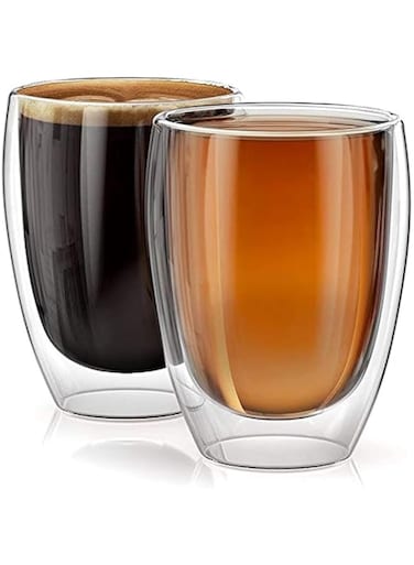 Lushh Set of 2Piece Double Wall Insulated Glass Set - Juice Tea Espresso Cappuccino Latte Cups 12oz 350ml
