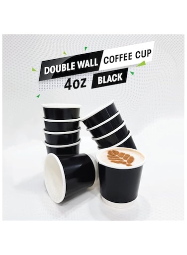 SNH Packing Disposable Double Wall Paper Coffee Cups 25-Pack, 4 oz Capacity, Black