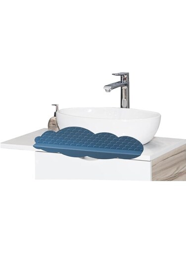 TERRIFI Silicone Sink Splash Guard, Water Splatter Protector for Kitchen and Bathroom Sinks, Non-Slip Suction Cup Base, Faucet Backsplash Guard, Dishwasher Safe, Blue