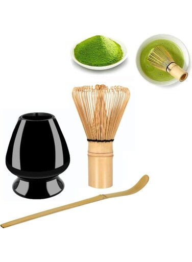 Pcs Matcha Tea Set, Traditional Matcha Tool Set, Japanese Tea Set, Matcha Blender, Blender, Tea Spoon, Durable and Elegantly, Natural Bamboo, for Making Matcha, Black