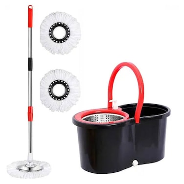 GENNEXT  Spin Mop And Bucket with Wringer Set, Floor Cleaning System, Easy Wring Foot Pedal, Stainless Steel Mop Handle