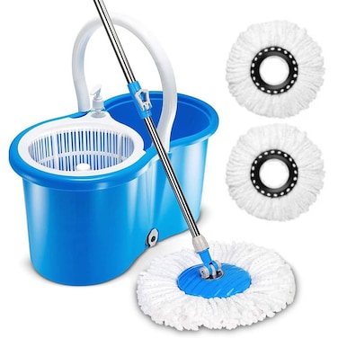 GENNEXT  Spin Mop And Bucket with Wringer Set, Floor Cleaning System, Easy Wring Foot Pedal, Stainless Steel Mop Handle