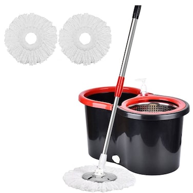 GENNEXT Spin Mop And Bucket with Wringer Set, Floor Cleaning System, Easy Wring Foot Pedal, Stainless Steel Mop Handle