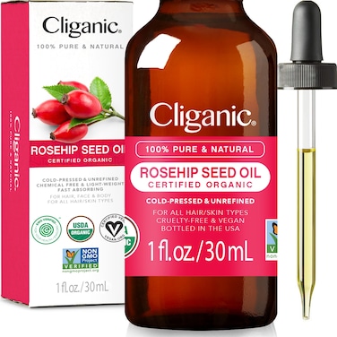 Cliganic USDA Organic Rosehip Seed Oil for Face, 100% Pure, Natural Cold Pressed Unrefined Non-GMO, Carrier Oil for Skin, Hair &amp; Nails