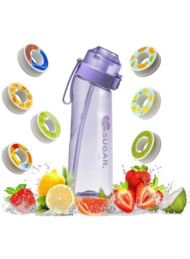 TOYBY Sports Air Water Bottle BPA Free Starter up Set Drinking Bottles,650ML Fruit Fragrance Water Bottle,with 1 Random Flavour pods 0% Sugar Water Cup,for Gym and Outdoor (Purple)