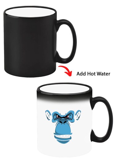 Color Changing Heat Sensitive Ceramic Mug, Image Revealed When HOT Liquid is Added! Blue monkey face