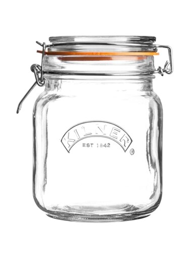 Kilner Square Glass Clip Top Preservation Storage Jar, 1 Litre