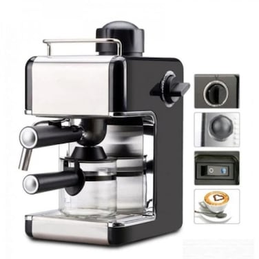 3.5 Bar Espresso Coffee Maker with Milk Frother, 240ml Glass Carafe &amp; Measuring Spoon, Black/Silver

