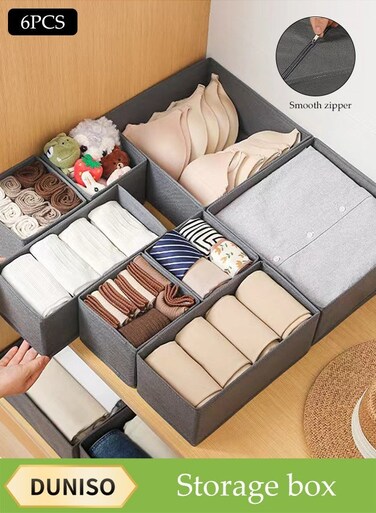6 Pcs Wardrobe Clothes Organizer,Multifunctional Foldable Storage Box&iuml;&frac14;&OElig; Wear Resistant and Easy to Clean&iuml;&frac14;&OElig;Moisture and Mold Prevention&iuml;&frac14;&OElig;for Storing Shirts, T Shirts, Socks, Underwear, Documents, Small Items&iuml;&frac14;&OElig;Grey