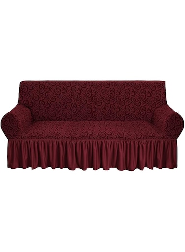 Fabienne Woven Jacquard Fabric Sofa Cover Stretchable Couch Cover Furniture Protector Slipcover Fits on Standard and Recliner Sofa (3 Seater, Maroon)