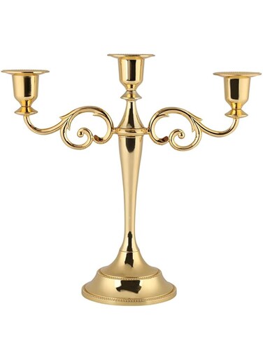 3 Arms Candle Holder, Metal European 3 Stands Candle Holder, for Wedding and Candlelight Dinner(Golden)