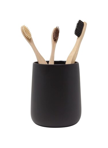 Yew Design - Matte Black Toothbrush Holder for Bathroom - Toothpaste Holder and Cup
