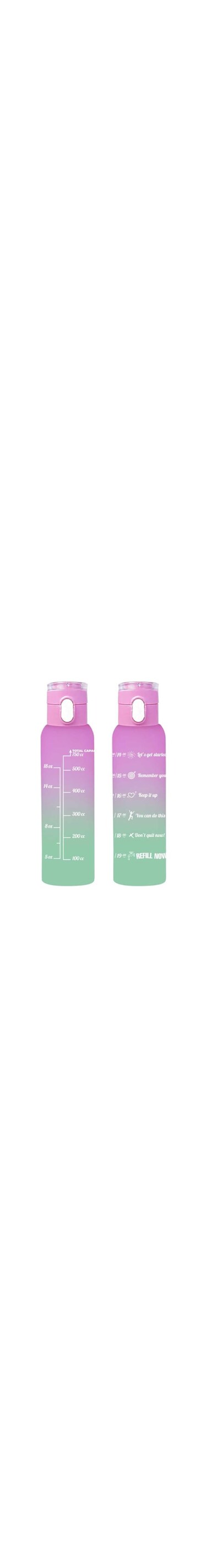 Herevin 750ml Two-Tone Decorated Leakproof Motivational Water Bottle - and Portable Sports Bottle with Hanger for kids Fitness Gym Office Outdoor Sports and Exercise