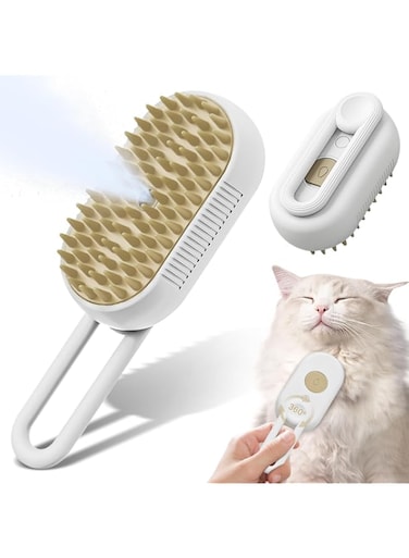 Oasisgalore Cat Brush,Steam Cat Brush,Self Cleaning Cat Steam Brush for Massage,Cat Hair Brush for Removing Tangled and Loosse,Hair Pet Hair Removal Comb for Cat and Dog(White)