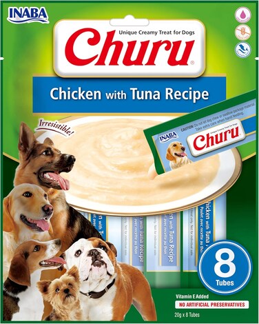 Inaba Churu Sticks Dog Treat - Chicken &amp; Tuna Flavour (8 x 20g) / Soft &amp; Creamy Dog Treat, Delicious &amp; Healthy Snack, Food Topper, Pill Assist, Training Treat, Natural, Grain Free