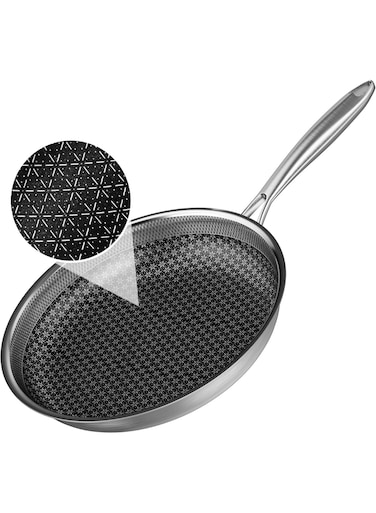 Non Stick Frying Pans,20 cm Hybrid Tri-Ply Stainless Steel Frying Pans Nonstick Cooking Pan, Induction Cookware Non Toxic Large Skillet Chef Pan, Dishwasher and Oven Safe, Suitable for All Stove