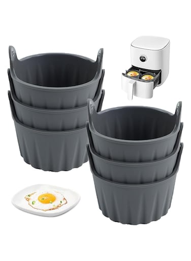NALACAL 6Pcs Air Fryer Egg Mold, Silicone Ramekins, Nonstick Reusable, Egg Poacher, BPA Free, Gray, Round